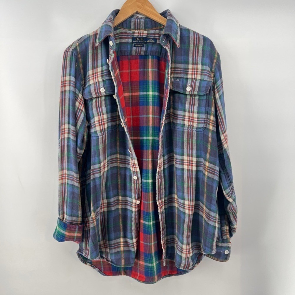 Polo Ralph Lauren Men L Shirt Double Faced Shacket Jacket Plaid Button Up Work